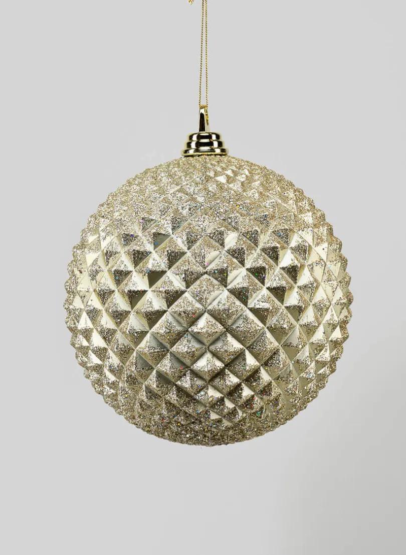 8in Round Champagne Glitter Durian Ball Plastic Ornament