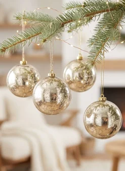 4in Round Champagne Mercury Ornament Ball, Set of 4