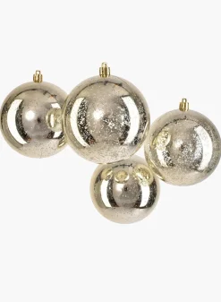 4in Round Champagne Mercury Ornament Ball, Set of 4