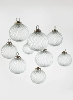 3in Round Clear Diamond Glass Ornament Balls