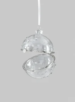 2.5in Round Diamond Bead Treasure Ball Glass Ornament, Set of 6