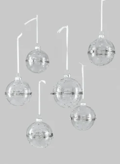 2.5in Round Diamond Bead Treasure Ball Glass Ornament, Set of 6