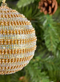 3.5in Round Dual Tone Crystal Bead Plastic Ornament