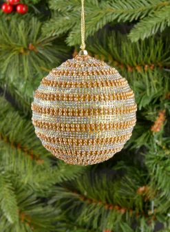 3.5in Round Dual Tone Crystal Bead Plastic Ornament