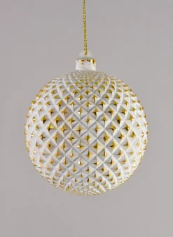 5in Round Etched Gold White Ornament