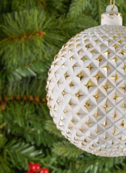 5in Round Etched Gold White Ornament