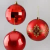 4in Round Festive Red Plastic Ornament Collection, Set of 12