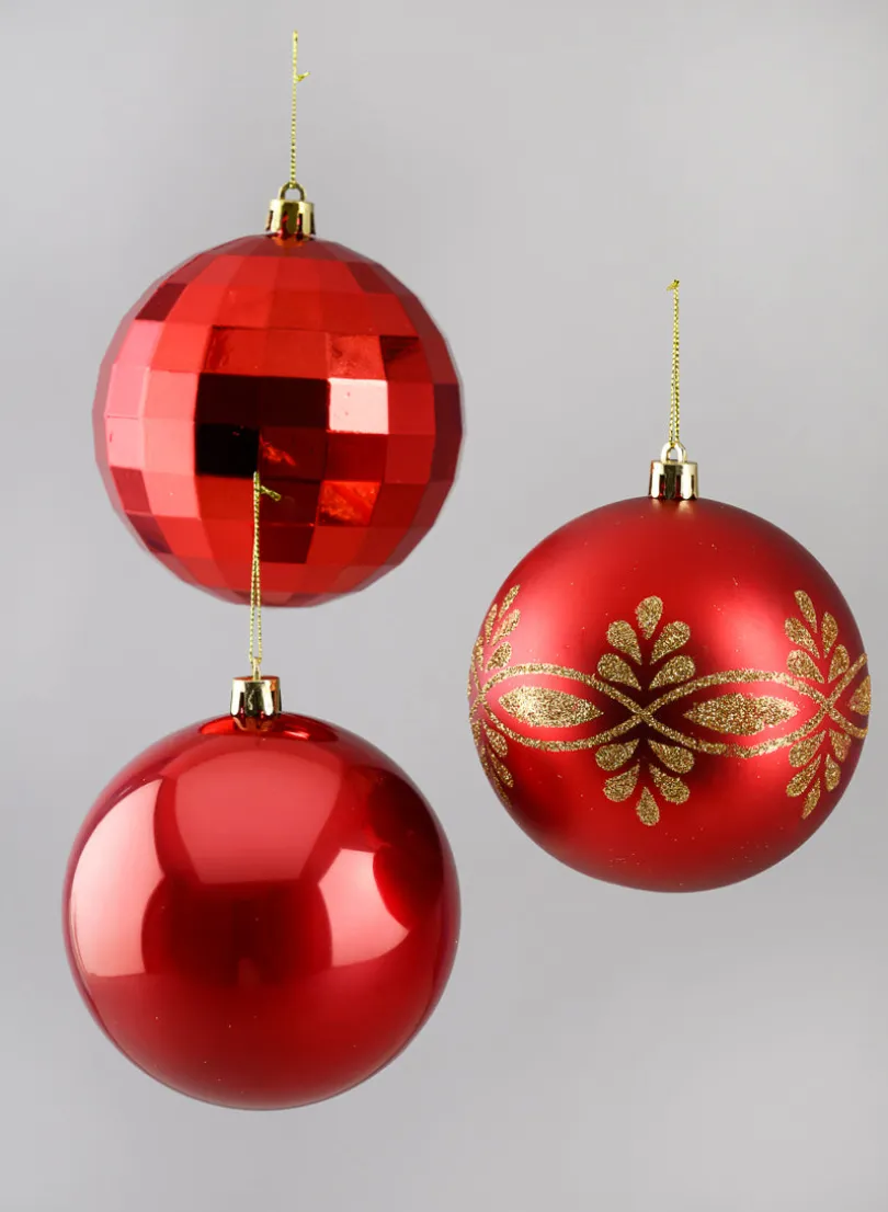 4in Round Festive Red Plastic Ornament Collection, Set of 12