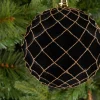 5in Round Flocked Black Plastic Ornament With Gold