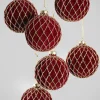 3in Round Gilded Gold Lined Burgundy Velvet Glass Ornament, Set of 6