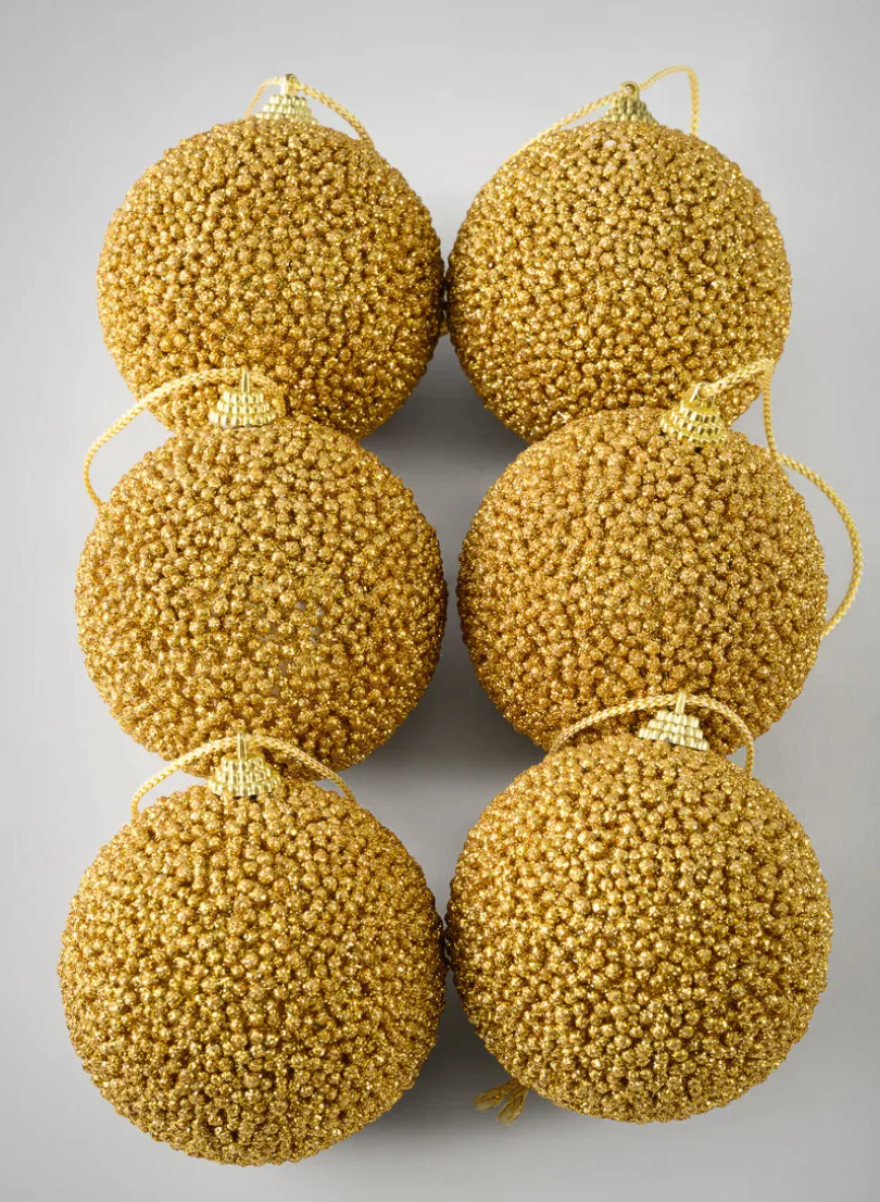 4in Round Gilded Gold Ornament, Set of 6