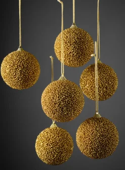 4in Round Gilded Gold Ornament, Set of 6