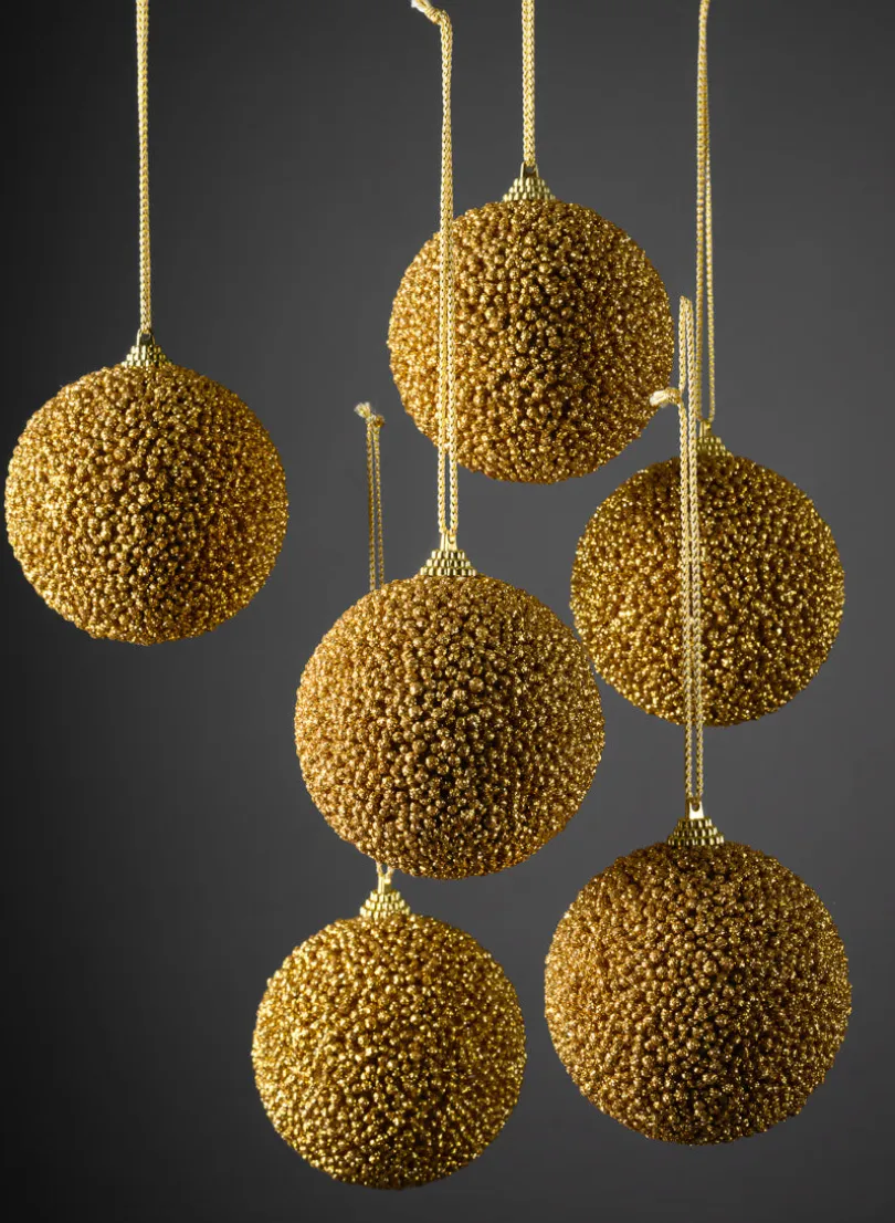 4in Round Gilded Gold Ornament, Set of 6