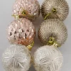 3in Round Gilded Pink, Brown, and Pearl Plastic Ornament, Set of 6