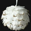 5in Round Glittered Gold Tip Feather Ornament Ball, Case of 6
