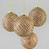 4in Round Glittered Rose Gold Hobnail Glass Ornament Ball, Set of 4