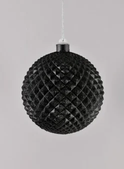 5in Round Glitter Spike Black Plastic Ornament
