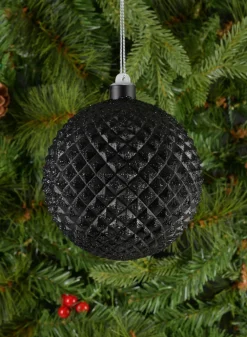 5in Round Glitter Spike Black Plastic Ornament