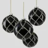 4in Round Glitter Swirl Shiny Black Glass Ornament Ball