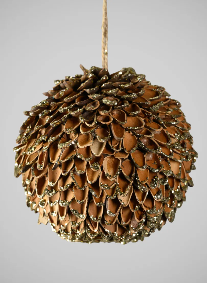 4in Round Glitter Tip Pine Cone Round Ornament, Case of 12