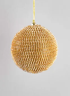 3.5in Round Gold Crystal Bead Plastic Ornament