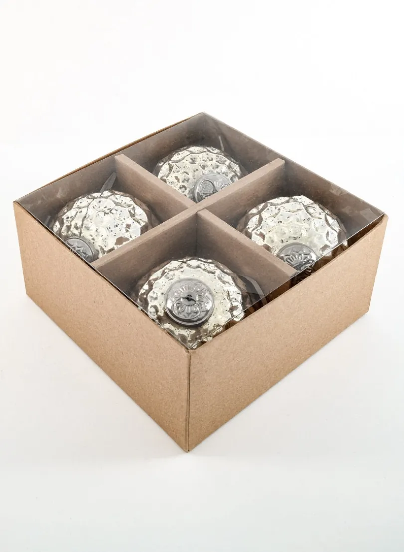 4in Round Gold Diamond Dimple Glass Ball Ornament