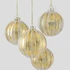 4in Round Gold Foil & Glitter Stripe Glass Ornament Ball