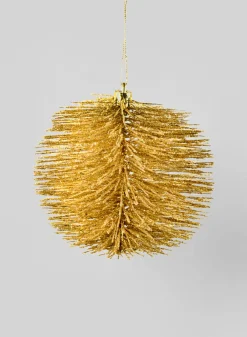 4in Round Gold Glitter Bottle Brush Ornament Ball