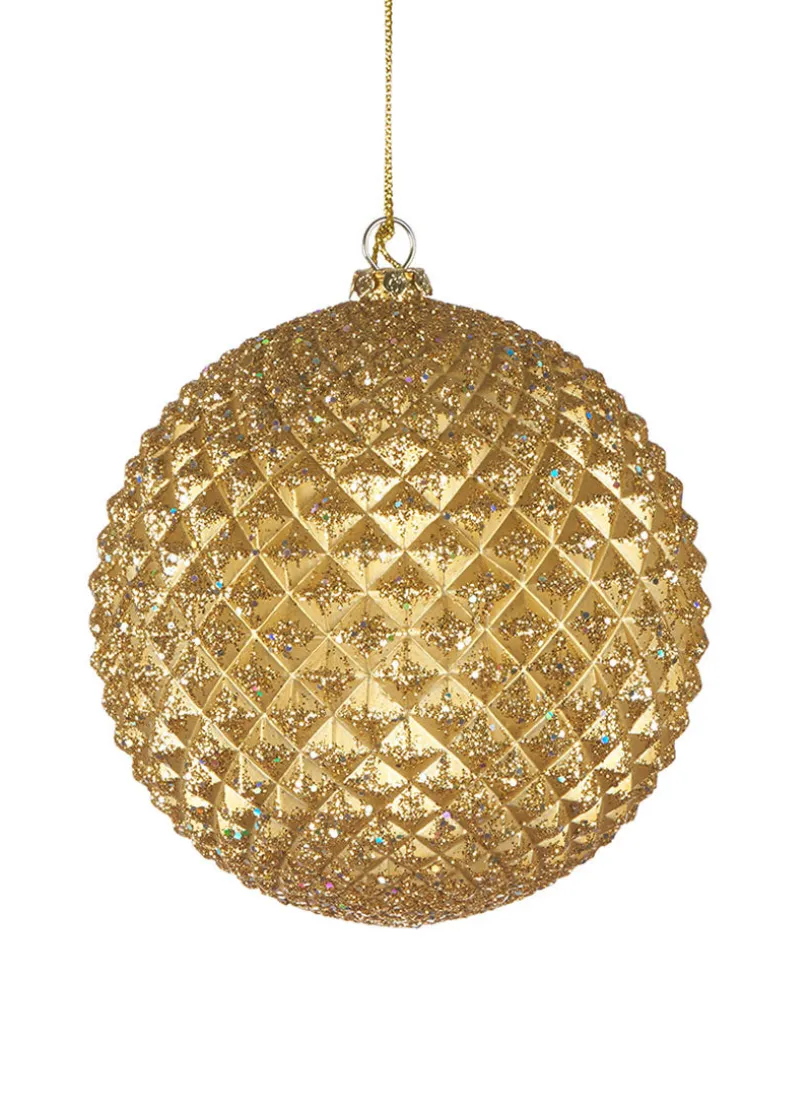 4in Round Gold Glitter Durian Ball Plastic Ornament