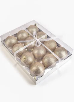 3in Round Gold Glitter Plastic Ornament Ball, Set of 12