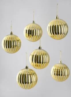 3in Round Gold Hand-Painted Plastic Pumpkin Balls (80mm), Set of 6