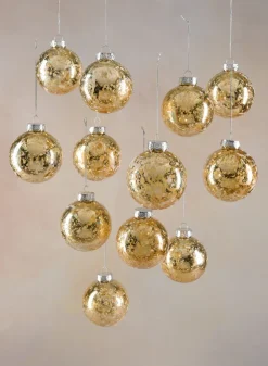 3in Round Gold Mercury Glass Plastic Ornament Ball