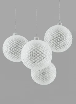 4in Round Iced Glitter Glass Ornament Ball, Set of 4