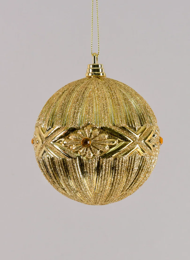 4in Round Jeweled Gold Plastic Ornament