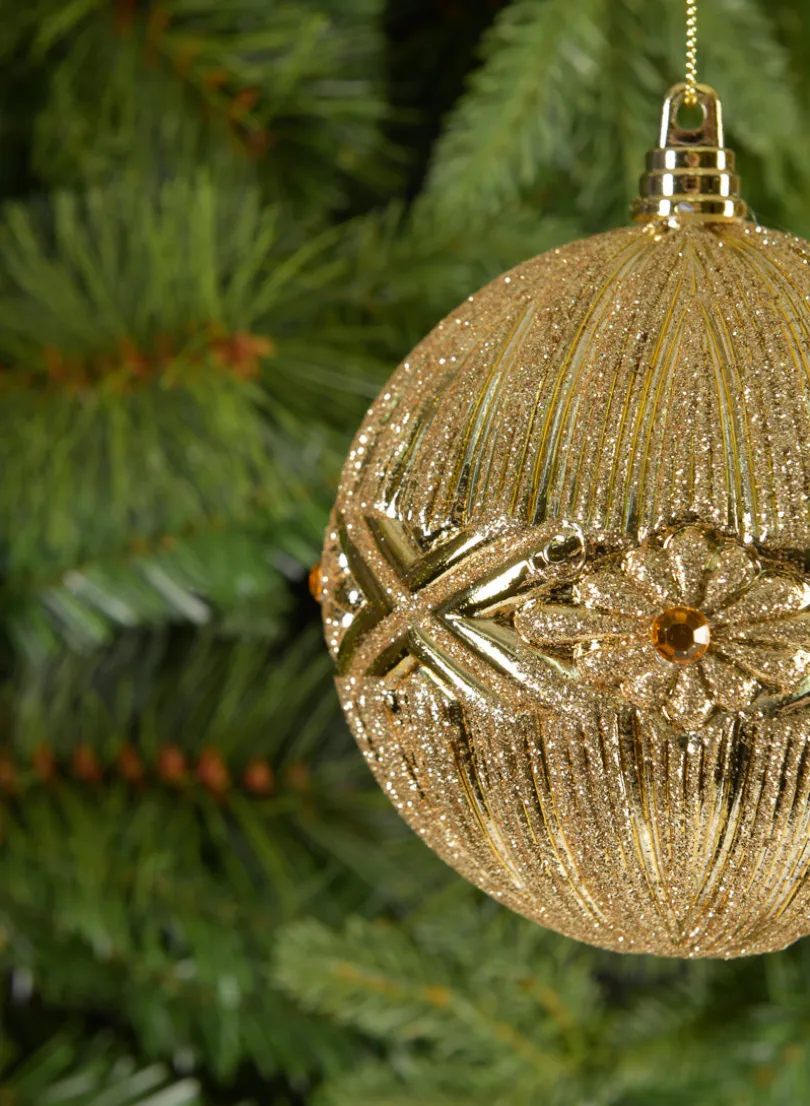 4in Round Jeweled Gold Plastic Ornament