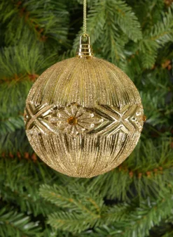 4in Round Jeweled Gold Plastic Ornament