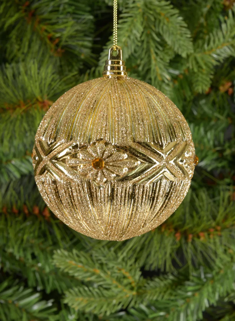 4in Round Jeweled Gold Plastic Ornament