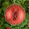 6in Round Matte Red with Gold Glitter Plastic Ball