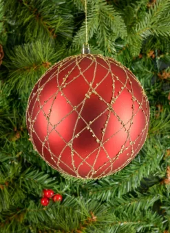 6in Round Matte Red with Gold Glitter Plastic Ball