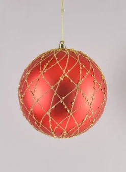 6in Round Matte Red with Gold Glitter Plastic Ball