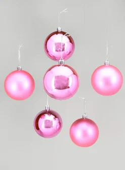 3in Round Matte & Shiny Pink Plastic Ornament Balls, Set of 6