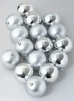 3in Round Matte & Shiny Silver Ornament Plastic Ball, Set of 16