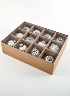 2.5in Round Matte & Shiny Vintage Glass Ornaments, Set of 12