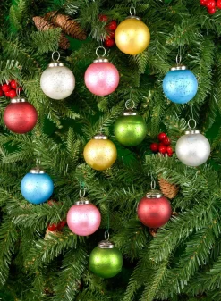 2in Round Matt Multi-Color Glass Ball Ornament, Set of 12
