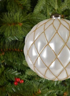 6in Round Pearl Gold Line Plastic Ornament