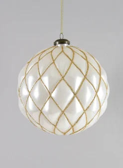 6in Round Pearl Gold Line Plastic Ornament