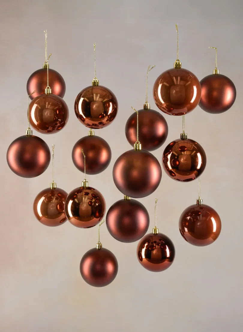3in Round Pearl, Matte, Light & Shiny Copper Ornament Ball, Set of 16