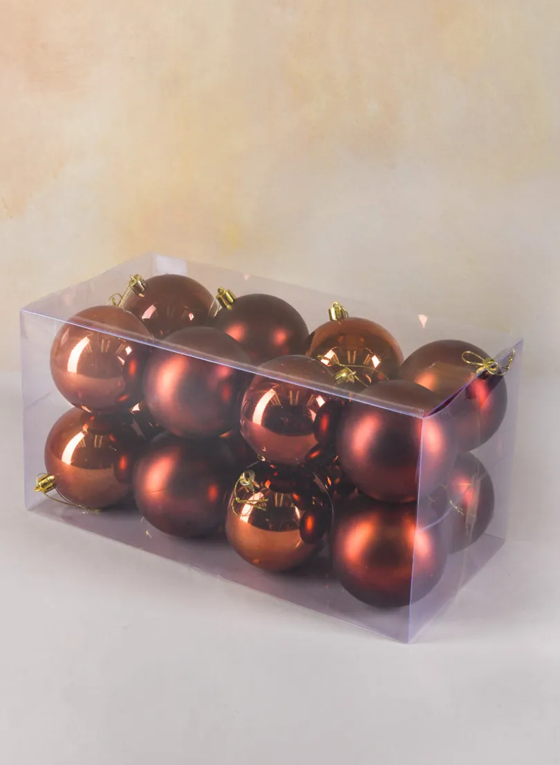 3in Round Pearl, Matte, Light & Shiny Copper Ornament Ball, Set of 16