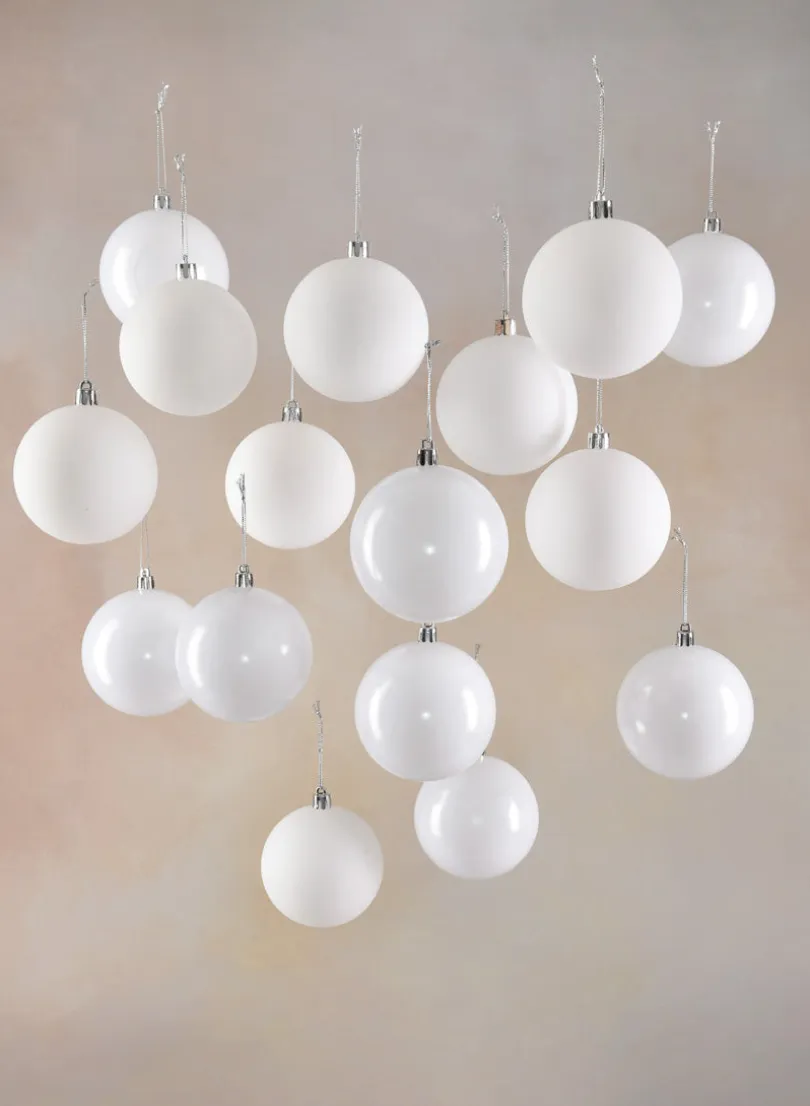 3in Round Pearl,Matte, Light, & Shiny White Plastic Ornament, Set of 16