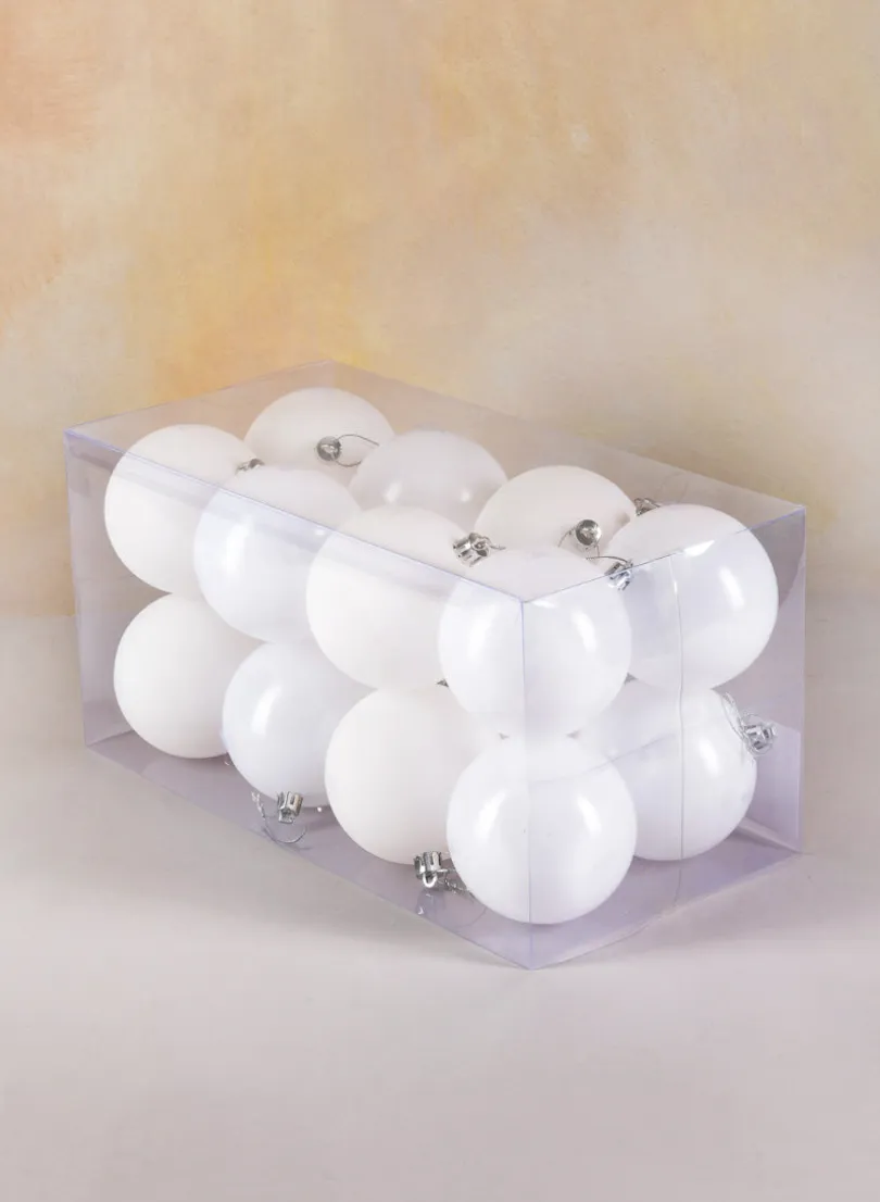 3in Round Pearl,Matte, Light, & Shiny White Plastic Ornament, Set of 16